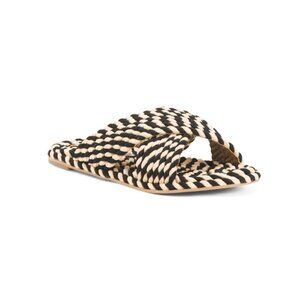 SALT AND UMBER Black/White Woven Rope Slide Sandals